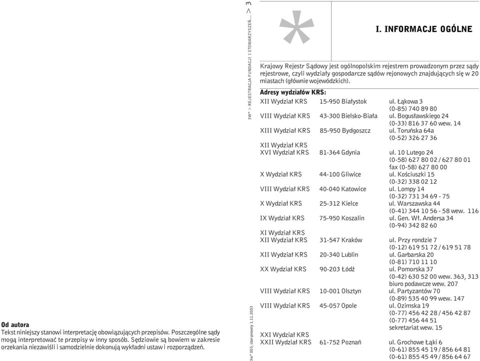 .. > 3 * Krajowy Rejestr Sądowy jest ogólnopolskim rejestrem prowadzonym przez sądy rejestrowe, czyli wydziały gospodarcze sądów rejonowych znajdujących się w 20 miastach (głównie wojewódzkich). I.