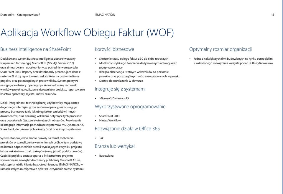 Raporty oraz dashboardy prezentujące dane z systemu BI służą raportowaniu wskaźników na poziomie firmy, projektu oraz poszczególnych pracowników.