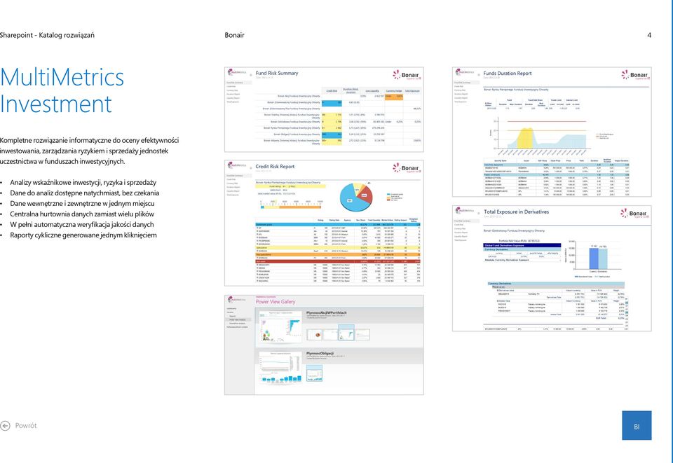 Analizy wskaźnikowe inwestycji, ryzyka i sprzedaży Dane do analiz dostępne natychmiast, bez czekania Dane wewnętrzne i zewnętrzne