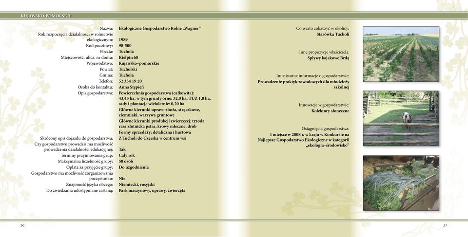 złotnicka pstra, krowy mleczne, drób Formy sprzedaży: detaliczna i hurtowa Z Tucholi do Czerska w centrum wsi Cały rok 50 osób Do uzgodnienia Nie Niemiecki, rosyjski Park maszynowy, uprawy, zwierzęta