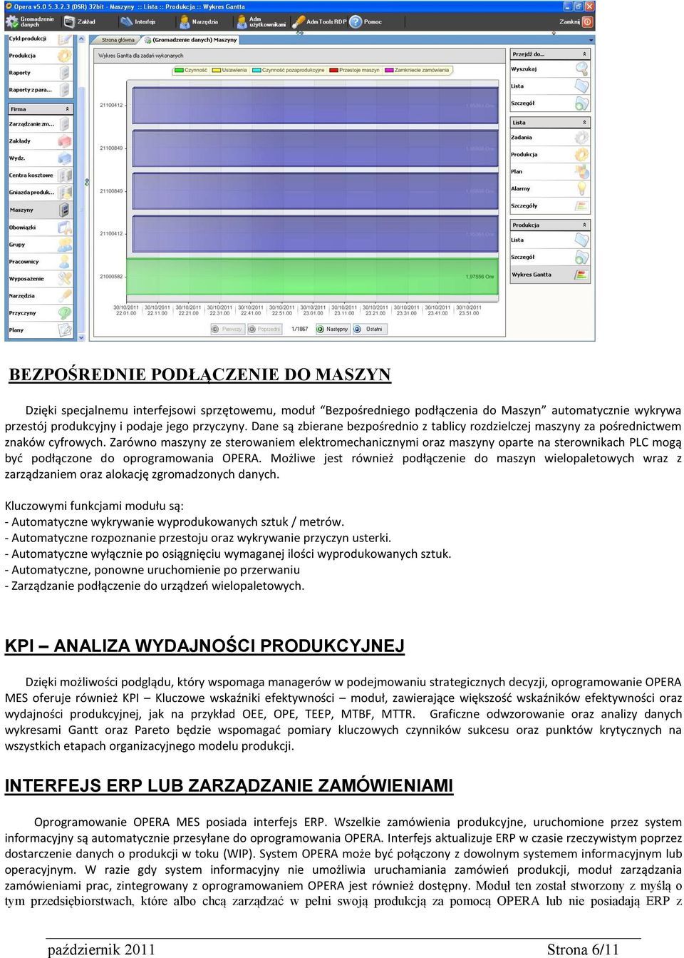 Zarówno maszyny ze sterowaniem elektromechanicznymi oraz maszyny oparte na sterownikach PLC mogą być podłączone do oprogramowania OPERA.