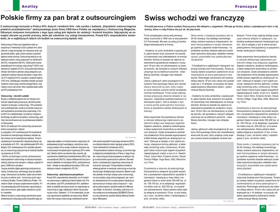 Najczęściej na zewnątrz zlecane są proste procesy, takie jak szkolenia czy usługi transportowe. Ponad 52% respondentów stwierdziło, że w najbliższych latach ich budżet na outsourcing będzie rósł.