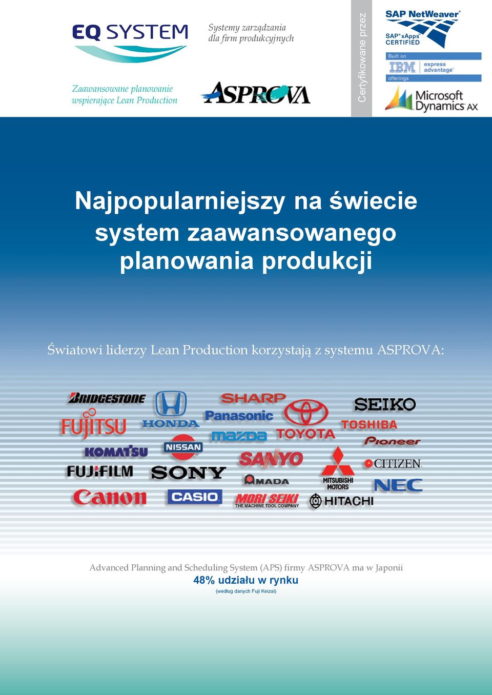 liderzy Lean Production korzystają z systemu ASPROVA: Advanced Planning and