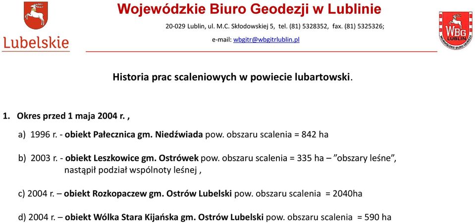 obszaru scalenia = 335 ha obszary leśne, nastąpił podział wspólnoty leśnej, c) 2004 r. obiekt Rozkopaczew gm.