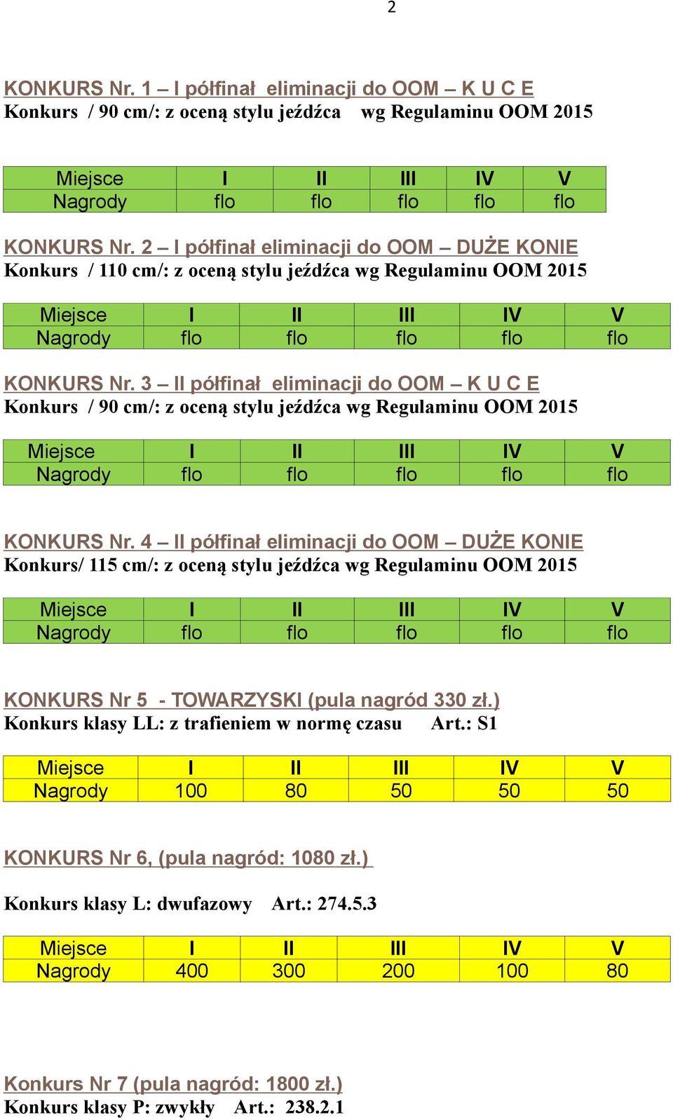 3 II półfinał eliminacji do OOM K U C E Konkurs / 90 cm/: z oceną stylu jeźdźca wg Regulaminu OOM 2015 KONKURS Nr.