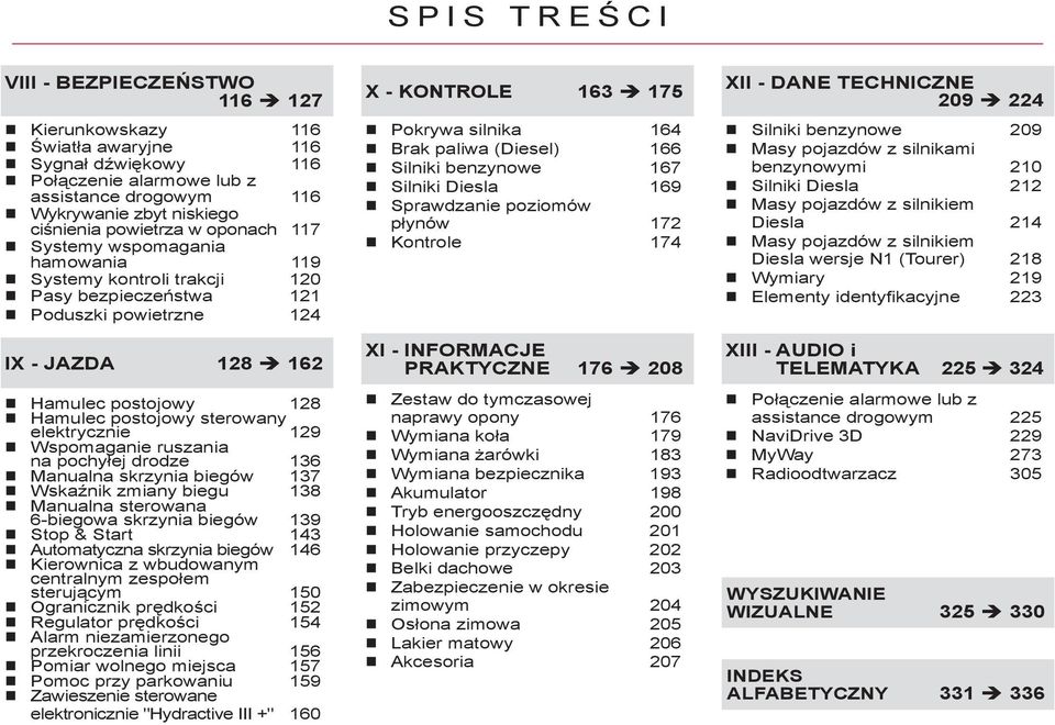 na pochyłej drodze 6 Manualna skrzynia biegów 7 Wskaźnik zmiany biegu 8 Manualna sterowana 6-biegowa skrzynia biegów 9 Stop & Start Automatyczna skrzynia biegów 6 Kierownica z wbudowanym centralnym