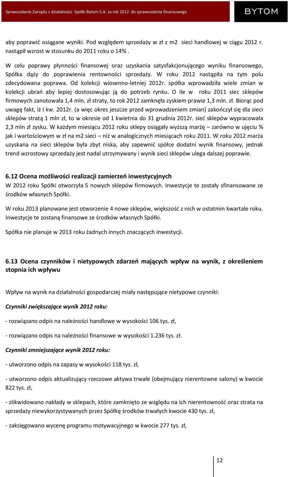 Od kolekcji wiosenno-letniej 2012r. spółka wprowadziła wiele zmian w kolekcji ubrań aby lepiej dostosowując ją do potrzeb rynku. O ile w roku 2011 siec sklepów firmowych zanotowała 1,4 mln.