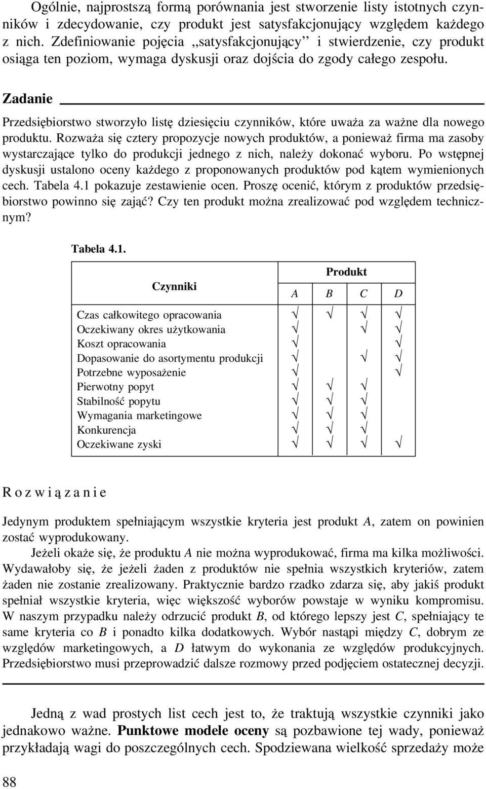 Przedsiębiorstwo stworzyło listę dziesięciu czynników, które uważa za ważne dla nowego produktu.