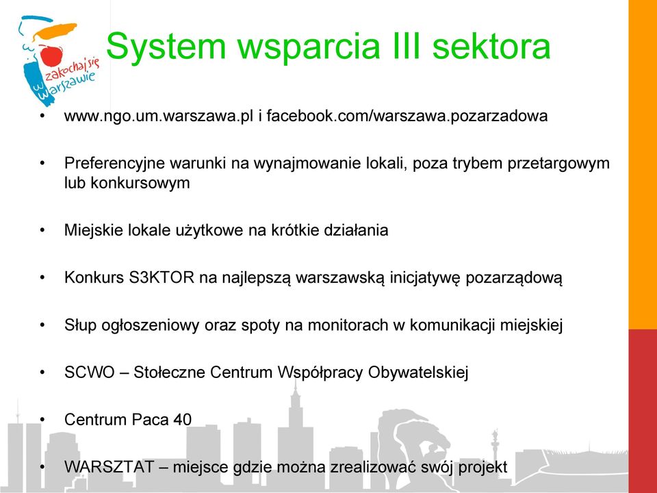 użytkowe na krótkie działania Konkurs S3KTOR na najlepszą warszawską inicjatywę pozarządową Słup ogłoszeniowy oraz