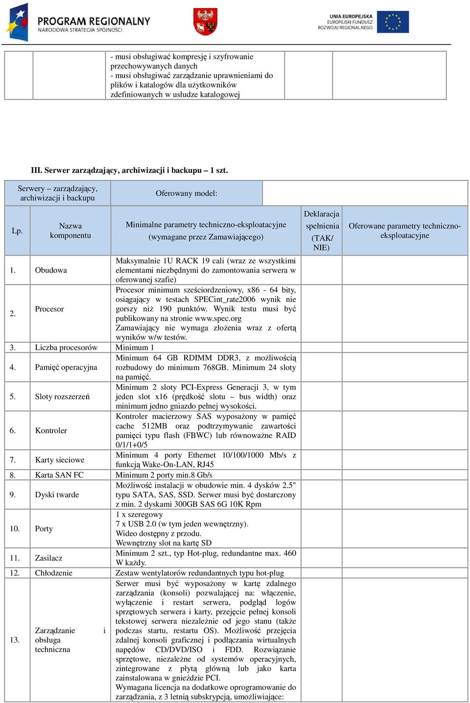 Nazwa komponentu Minimalne parametry techniczno-eksploatacyjne (wymagane przez Zamawiającego) 1.