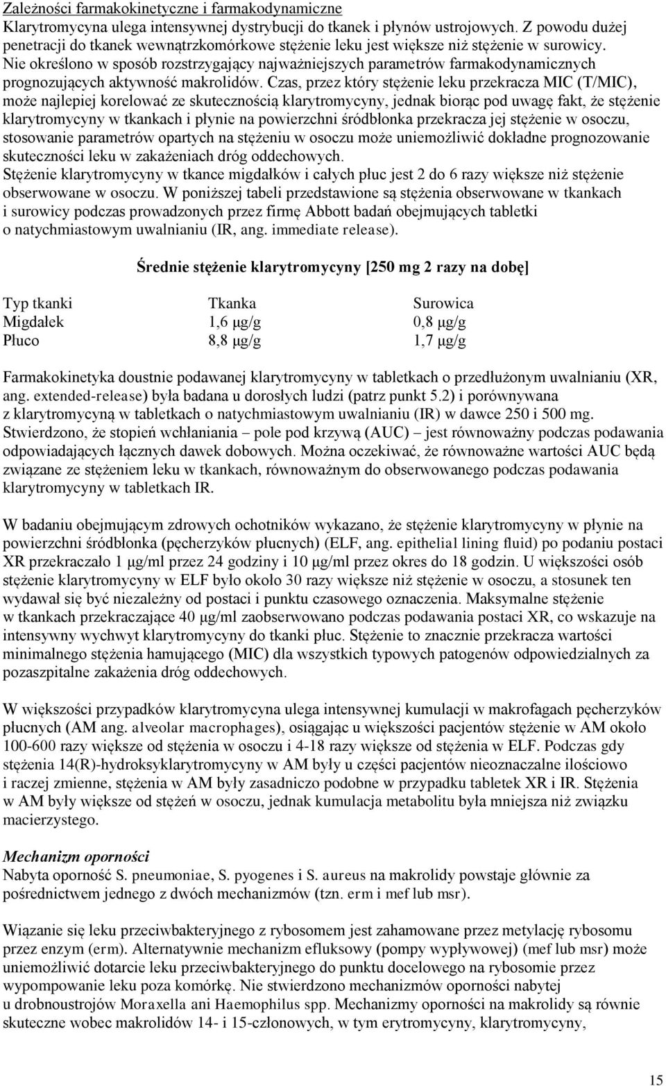 Nie określono w sposób rozstrzygający najważniejszych parametrów farmakodynamicznych prognozujących aktywność makrolidów.