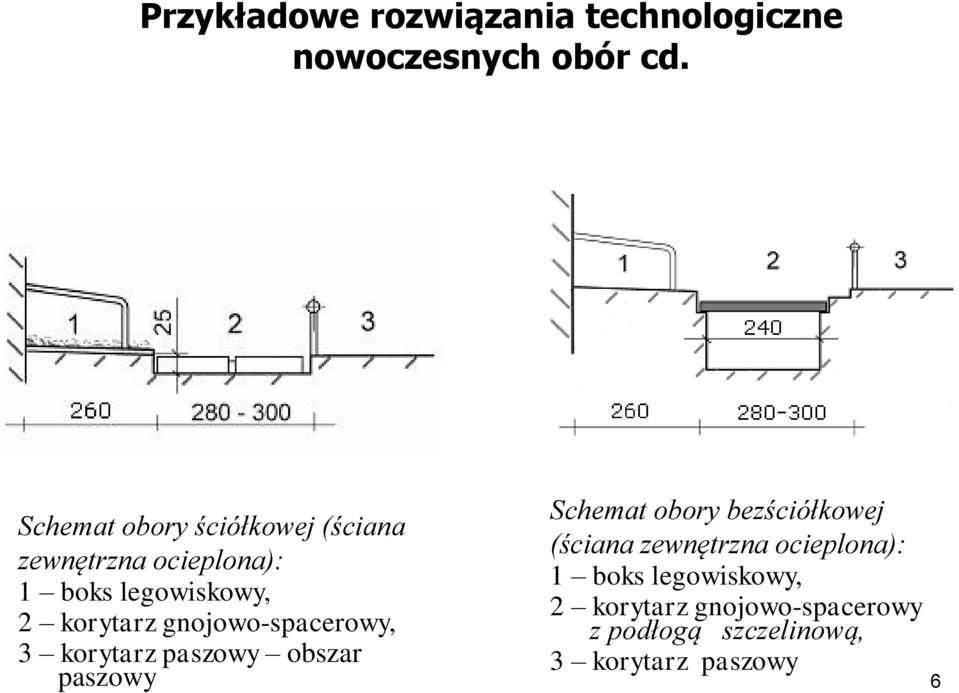 gnojowo-spacerowy, 3 korytarz paszowy obszar paszowy Schemat obory bezściółkowej