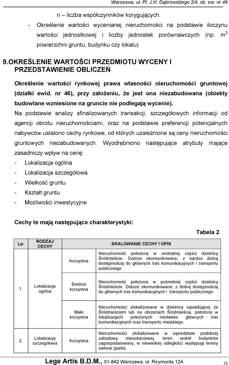 OKREŚLENIE WARTOŚCI PRZEDMIOTU WYCENY I PRZEDSTAWIENIE OBLICZEŃ Określenie wartości rynkowej prawa własności nieruchomości gruntowej (działki ewid.