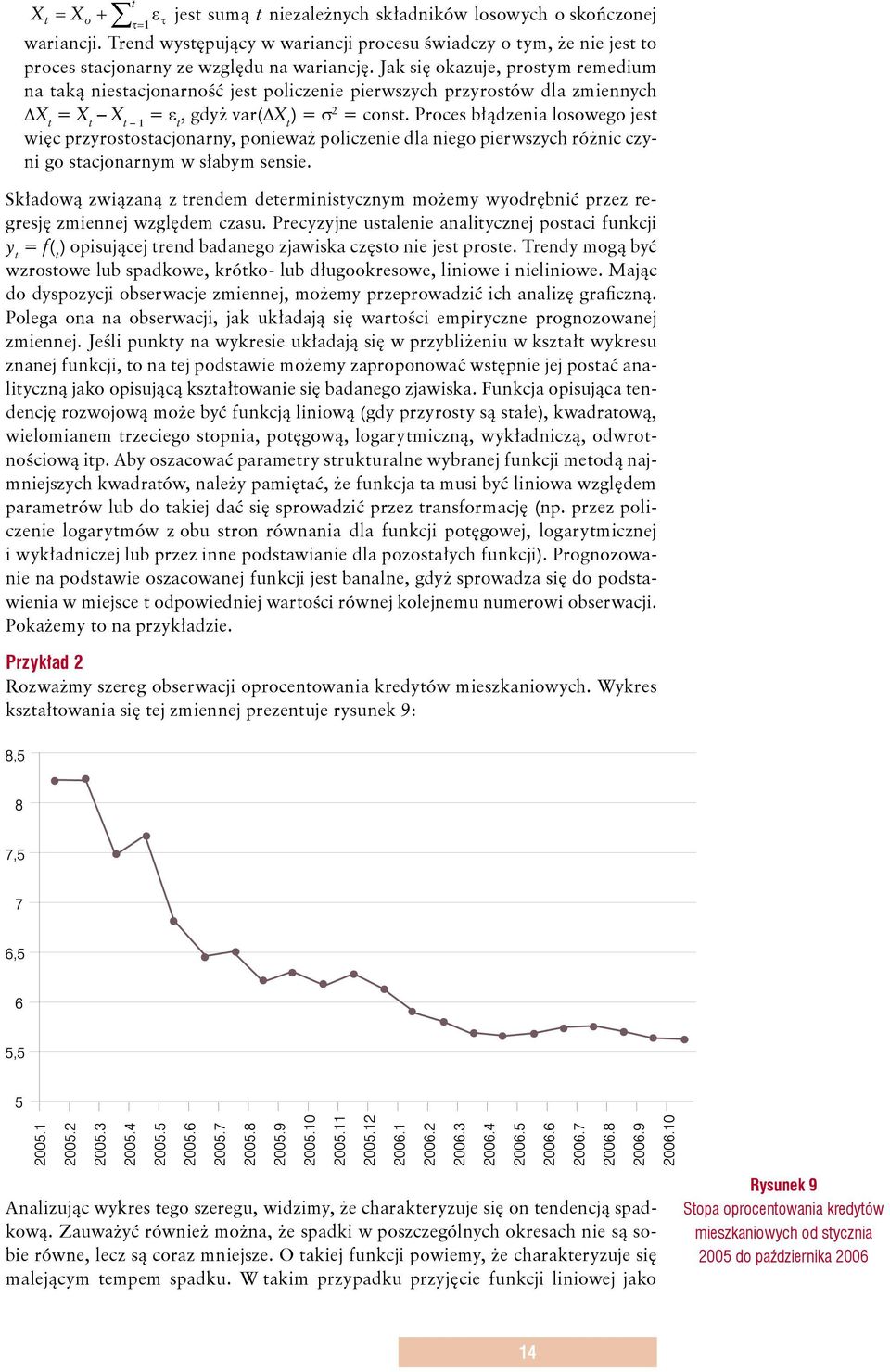 Proces błądzenia losowego jes więc przyrososacjonarny, ponieważ policzenie dla niego pierwszych różnic czyni go sacjonarnym w słabym sensie.