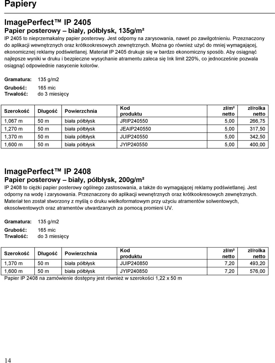 Materiał IP 2405 drukuje się w bardzo ekonomiczny sposób.