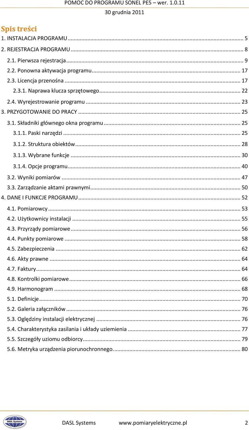 .. 30 3.1.4. Opcje programu... 40 3.2. Wyniki pomiarów... 47 3.3. Zarządzanie aktami prawnymi... 50 4. DANE I FUNKCJE PROGRAMU... 52 4.1. Pomiarowcy... 53 4.2. Użytkownicy instalacji... 55 4.3. Przyrządy pomiarowe.