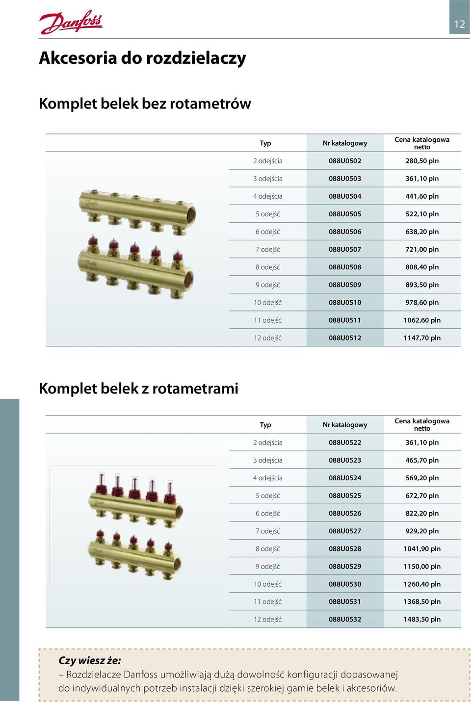 1147,70 pln Komplet belek z rotametrami Typ Nr katalogowy netto 2 odejścia 088U0522 361,10 pln 3 odejścia 088U0523 465,70 pln 4 odejścia 088U0524 569,20 pln 5 odejść 088U0525 672,70 pln 6 odejść