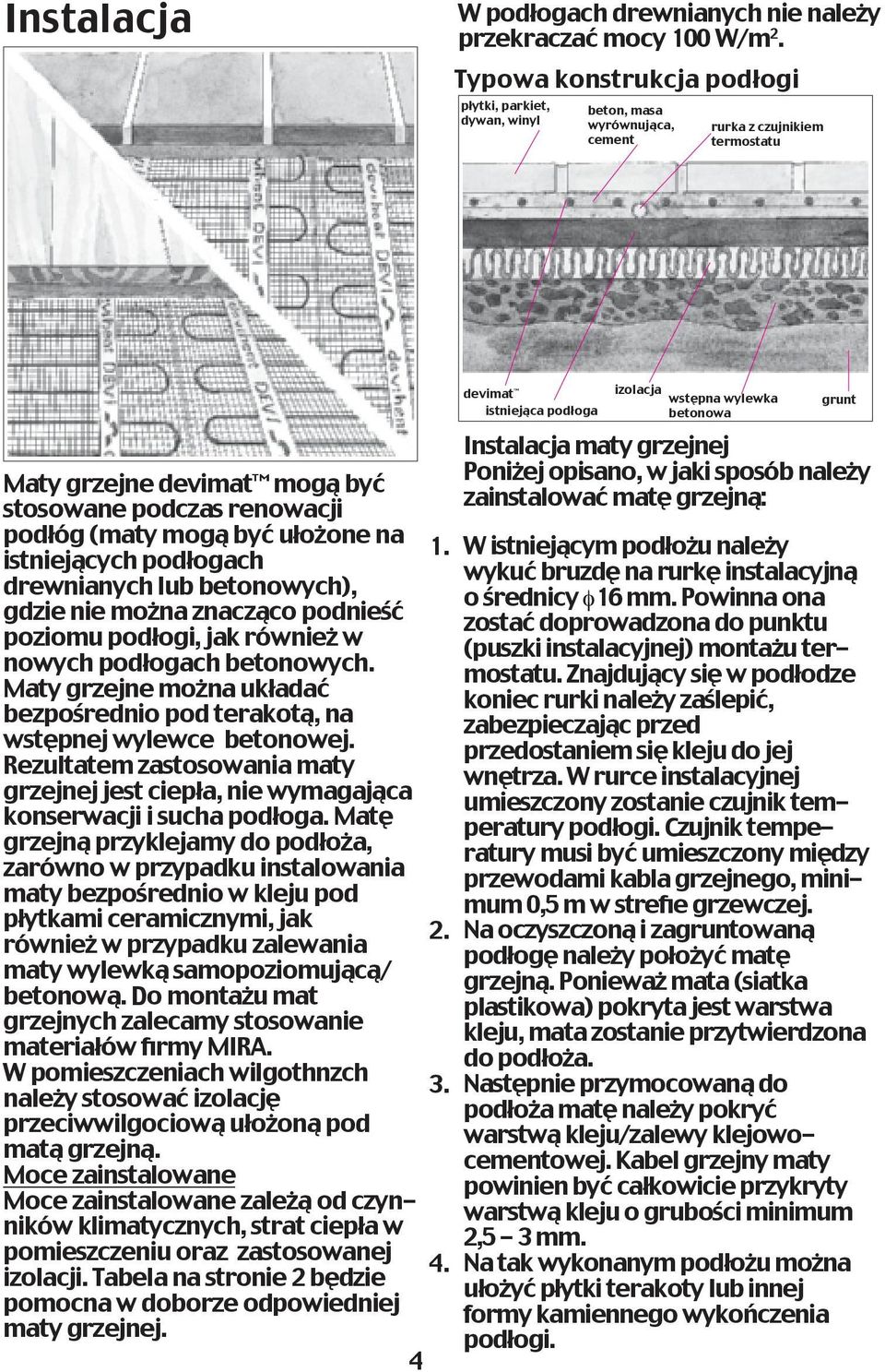 ułożone na 1. istniejących podłogach drewnianych lub betonowych), gdzie nie można znacząco podnieść poziomu podłogi, jak również w nowych podłogach betonowych.