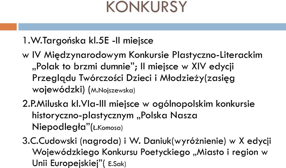Przeglądu Twórczości Dzieci i Młodzieży(zasięg wojewódzki) (M.Nojszewska) 2.P.Miluska kl.