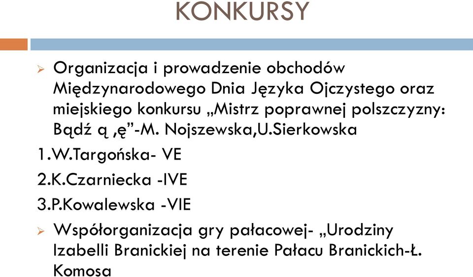 Sierkowska 1.W.Targońska- VE 2.K.Czarniecka -IVE 3.P.
