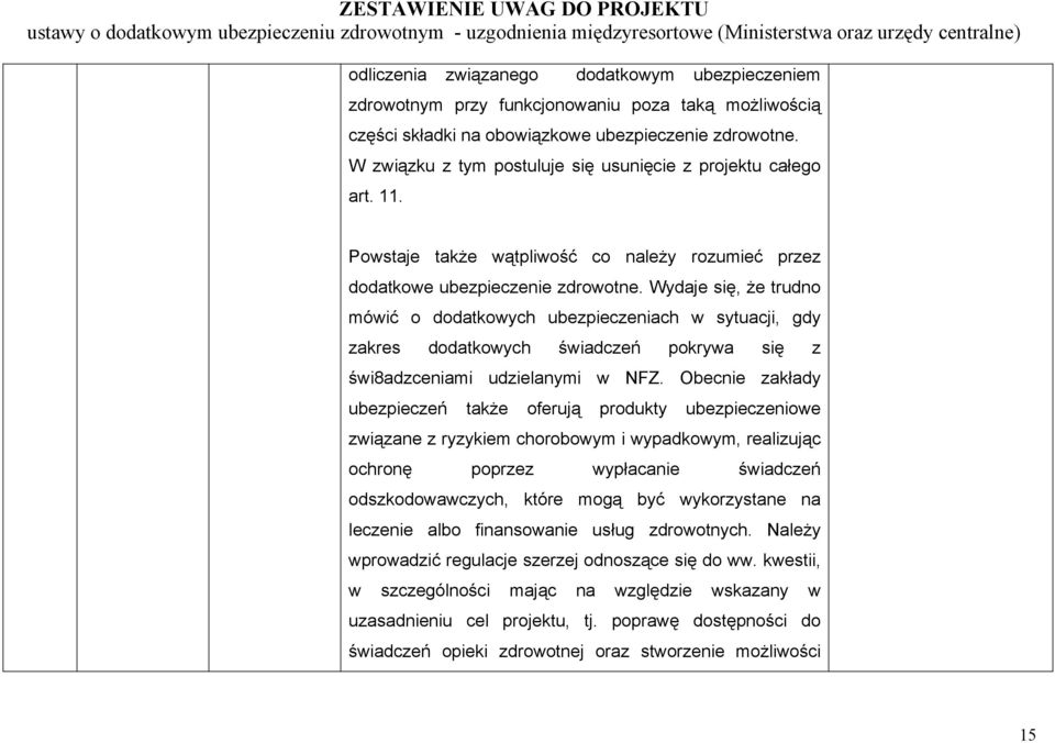 Wydaje się, że trudno mówić o dodatkowych ubezpieczeniach w sytuacji, gdy zakres dodatkowych świadczeń pokrywa się z świ8adzceniami udzielanymi w NFZ.