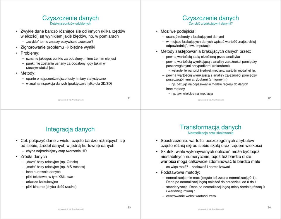 Zignorowanie problemu błędne wyniki Problemy: uznanie jakiegoś punktu za oddalony, mimo że nim nie jest punkt nie zostanie uznany za oddalony, gdy takim w rzeczywistości jest Metody: oparte o