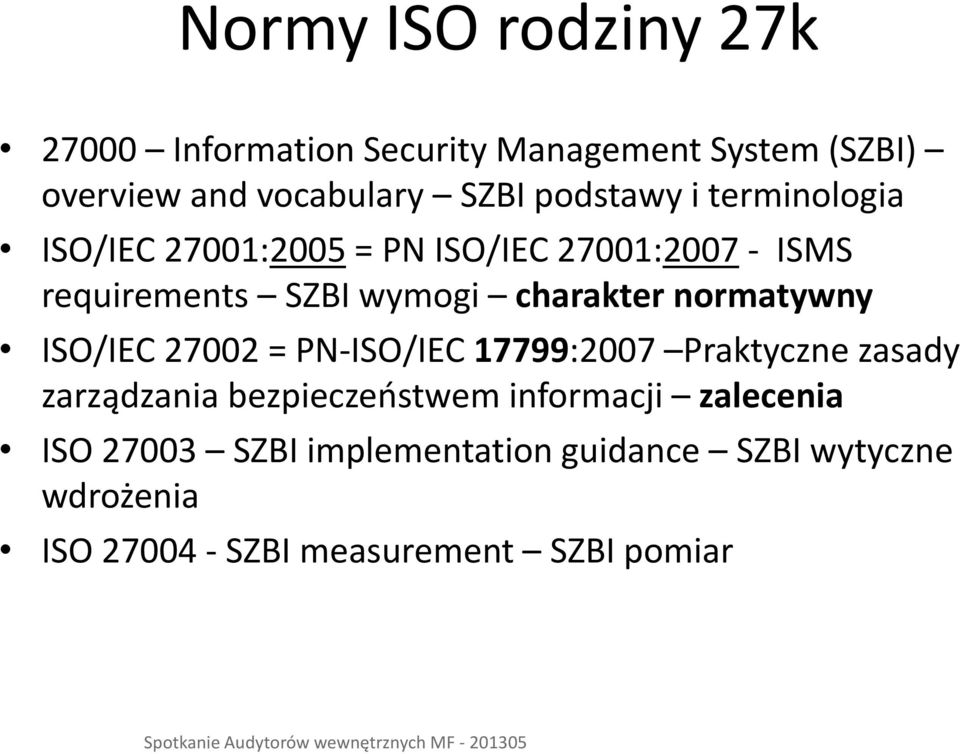 normatywny ISO/IEC 27002 = PN-ISO/IEC 17799:2007 Praktyczne zasady zarządzania bezpieczeństwem informacji