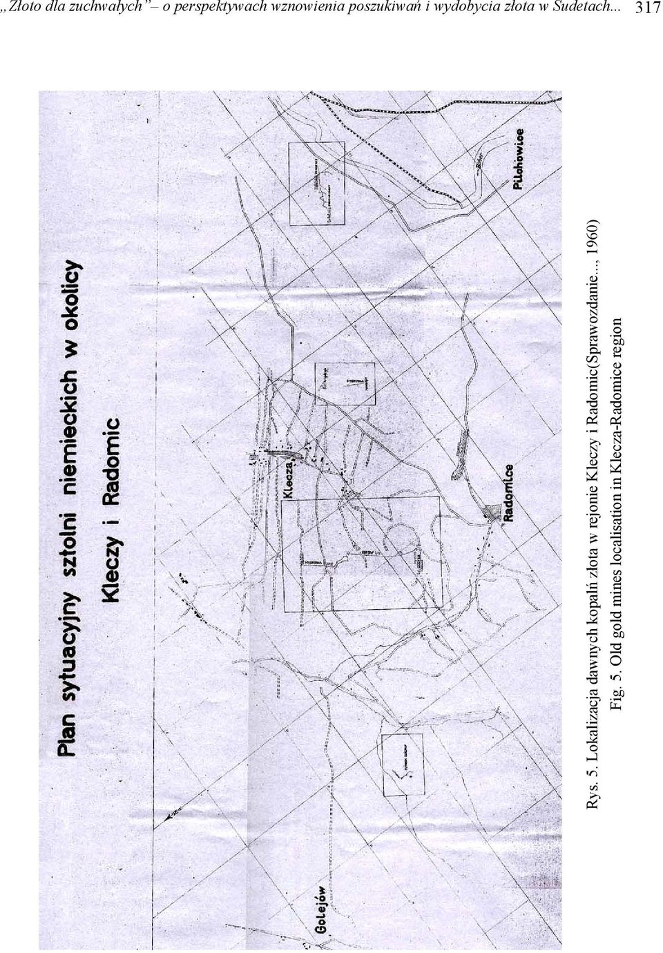 Lokalizacja dawnych kopalń złota w rejonie Kleczy i