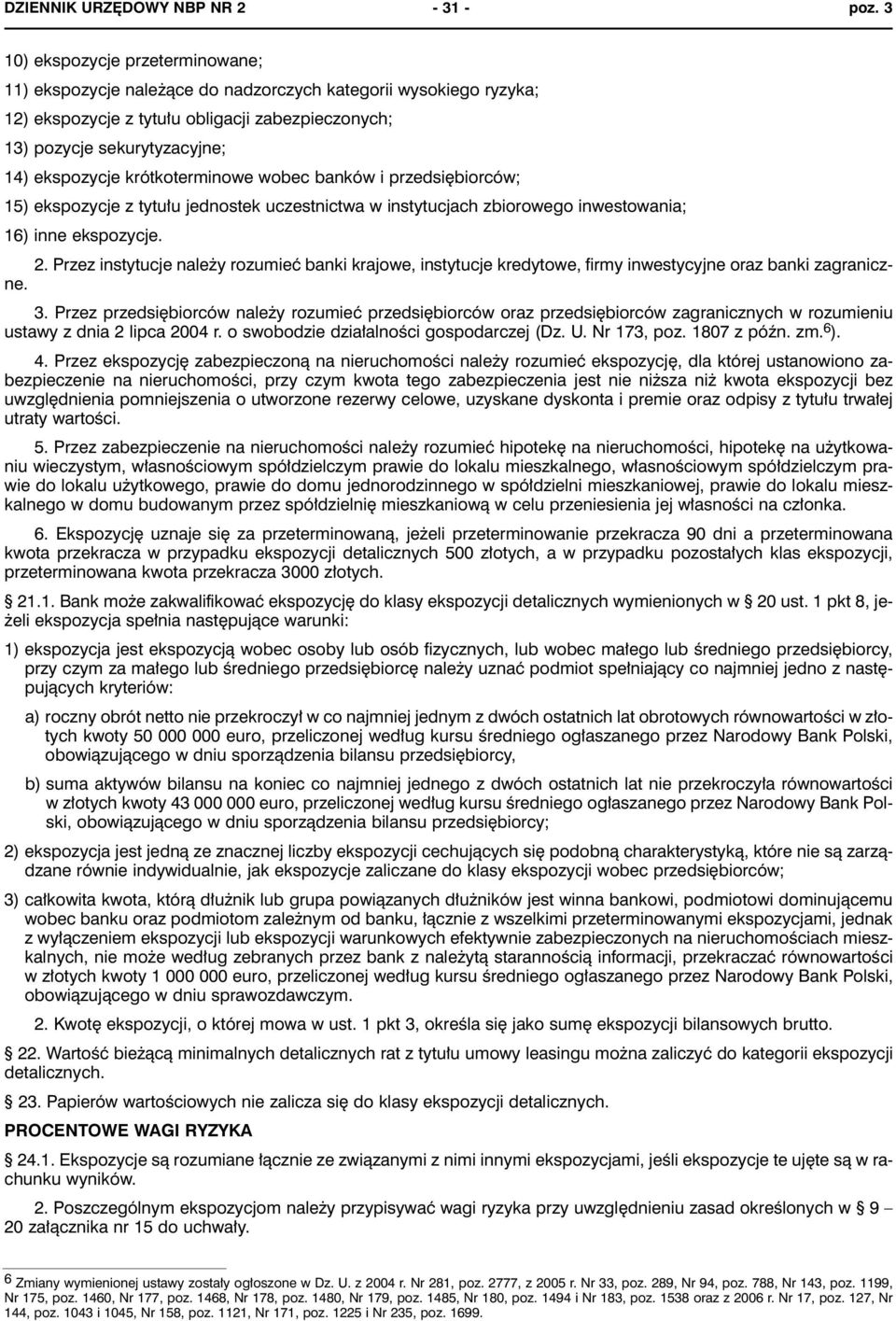 krótkoterminowe wobec banków i przedsiębiorców; 15) ekspozycje z tytułu jednostek uczestnictwa w instytucjach zbiorowego inwestowania; 16) inne ekspozycje. 2.