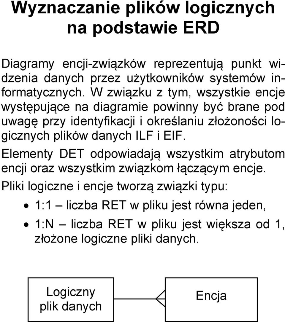 W związku z tym, wszystkie encje występujące na diagramie powinny być brane pod uwagę przy identyfikacji i określaniu złożoności logicznych plików