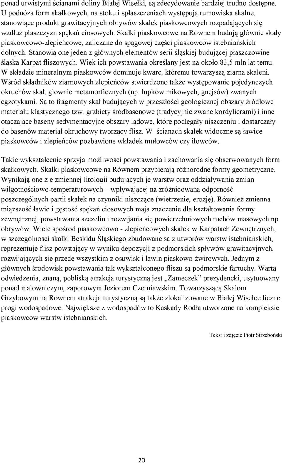 Skałki piaskowcowe na Równem budują głównie skały piaskowcowo-zlepieńcowe, zaliczane do spągowej części piaskowców istebniańskich dolnych.