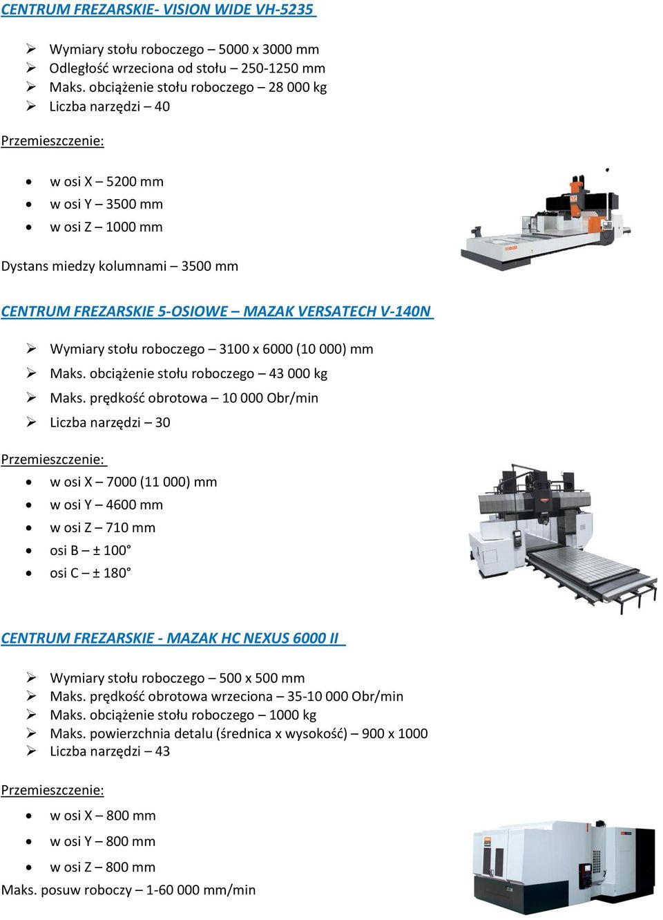 stołu roboczego 3100 x 6000 (10 000) mm Maks. obciążenie stołu roboczego 43 000 kg Maks.