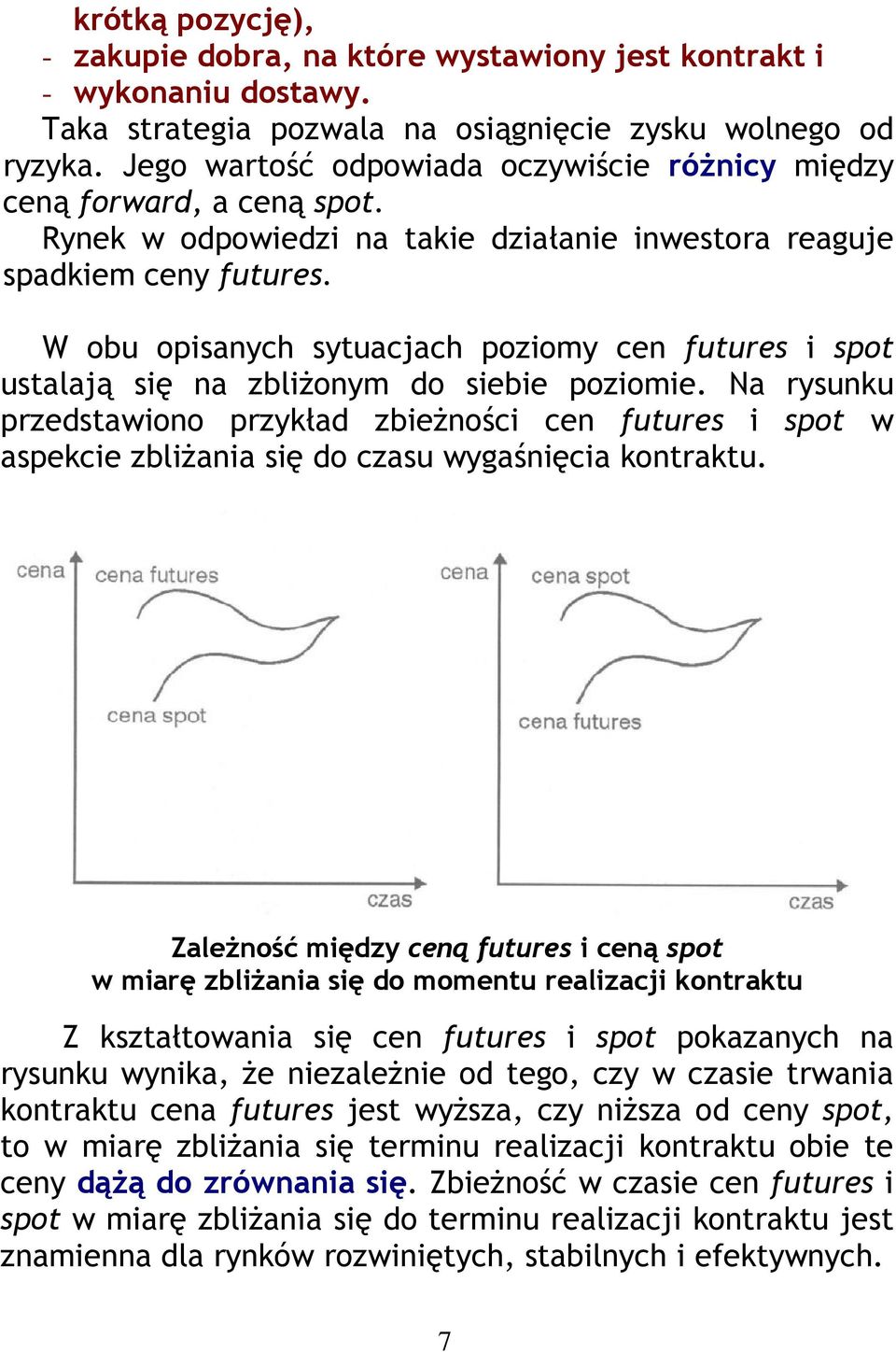 W obu opisanych sytuacjach poziomy cen futures i spot ustalają się na zbliżonym do siebie poziomie.