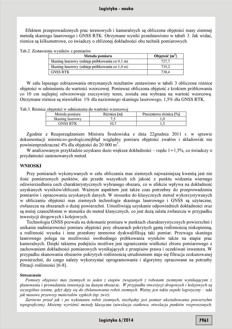 Zestawienie wyników z pomiarów Metoda pomiaru Objętość [m 3 ] Skaning laserowy (odstęp próbkowania co 0,1 m) 727,7 Skaning laserowy (odstęp próbkowania co 1,0 m) 735,2 GNSS RTK 738,4 W celu lepszego