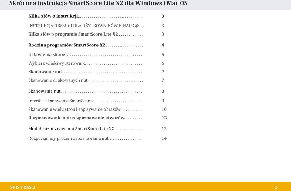 ............................. 6 Skanowanie nut....................................... 7 Skanowanie drukowanych nut............................. 7 Skanowanie nut........................................... 8 Interfejs skanowania SmartScore.