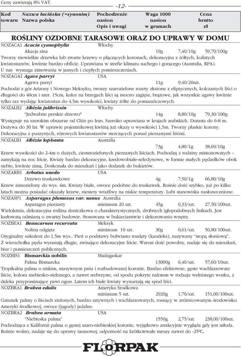 Uprawiana w strefie klimatu suchego i gorącego (Australia, RPA). U nas wymaga zimowania w jasnych i ciepłych pomieszczeniach. NOZAGA1 Agave parryi USA Agawa parryi 11g 9,40/20szt.