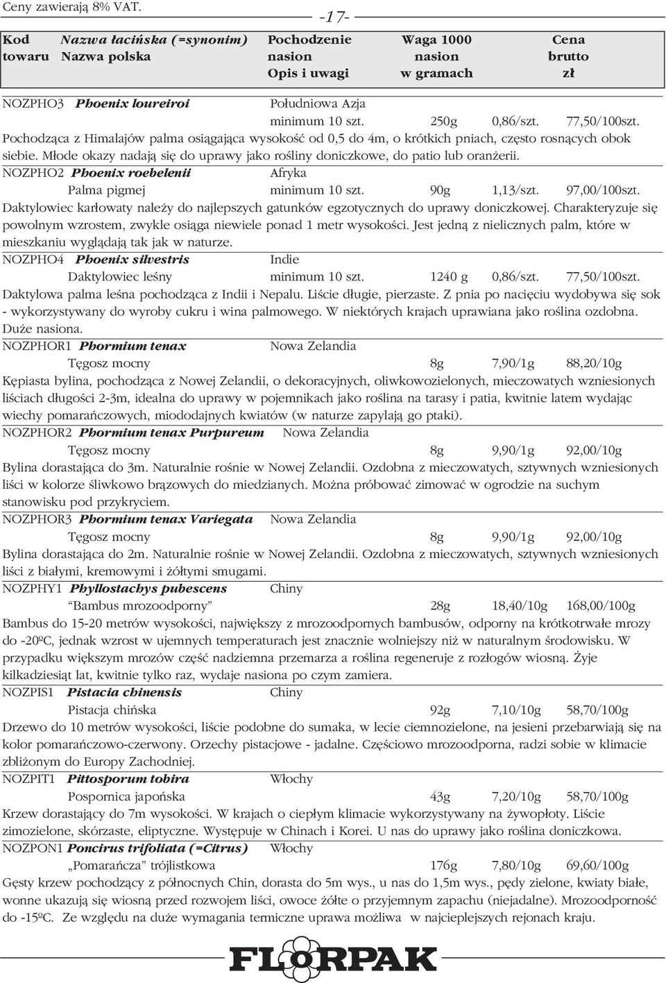 Młode okazy nadają się do uprawy jako rośliny doniczkowe, do patio lub oranżerii. NOZPHO2 Phoenix roebelenii Afryka Palma pigmej minimum 10 szt. 90g 1,13/szt. 97,00/100szt.