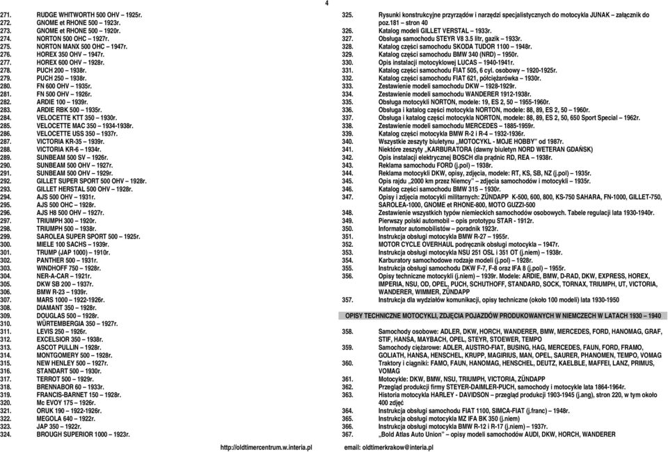 VELOCETTE MAC 350 1934-1938r. 286. VELOCETTE USS 350 1937r. 287. VICTORIA KR-35 1939r. 288. VICTORIA KR-6 1934r. 289. SUNBEAM 500 SV 1926r. 290. SUNBEAM 500 OHV 1927r. 291. SUNBEAM 500 OHV 1929r. 292.