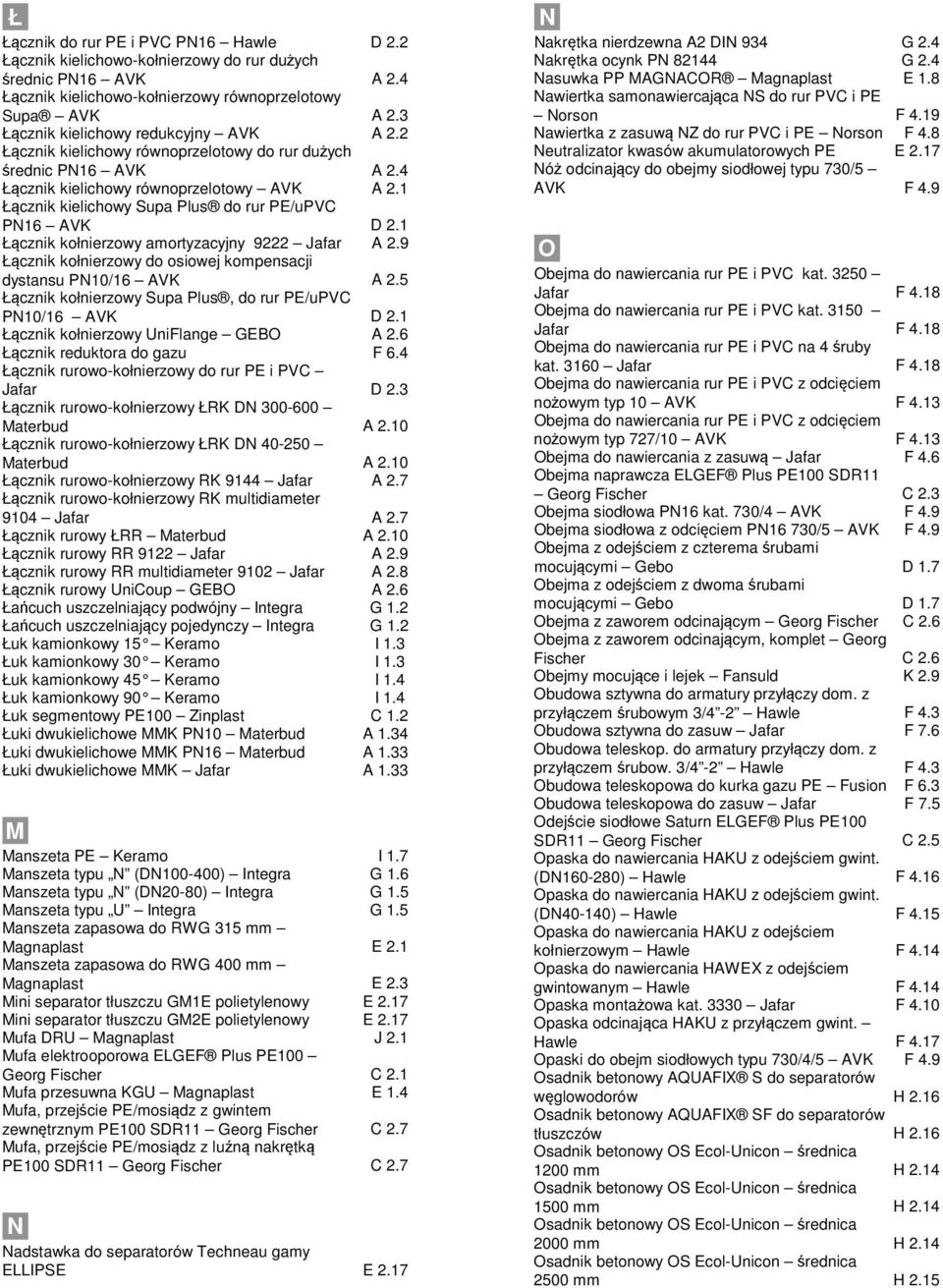 1 Łącznik kielichowy Supa Plus do rur PE/uPVC PN16 AVK D 2.1 Łącznik kołnierzowy amortyzacyjny 9222 Jafar A 2.9 Łącznik kołnierzowy do osiowej kompensacji dystansu PN10/16 AVK A 2.