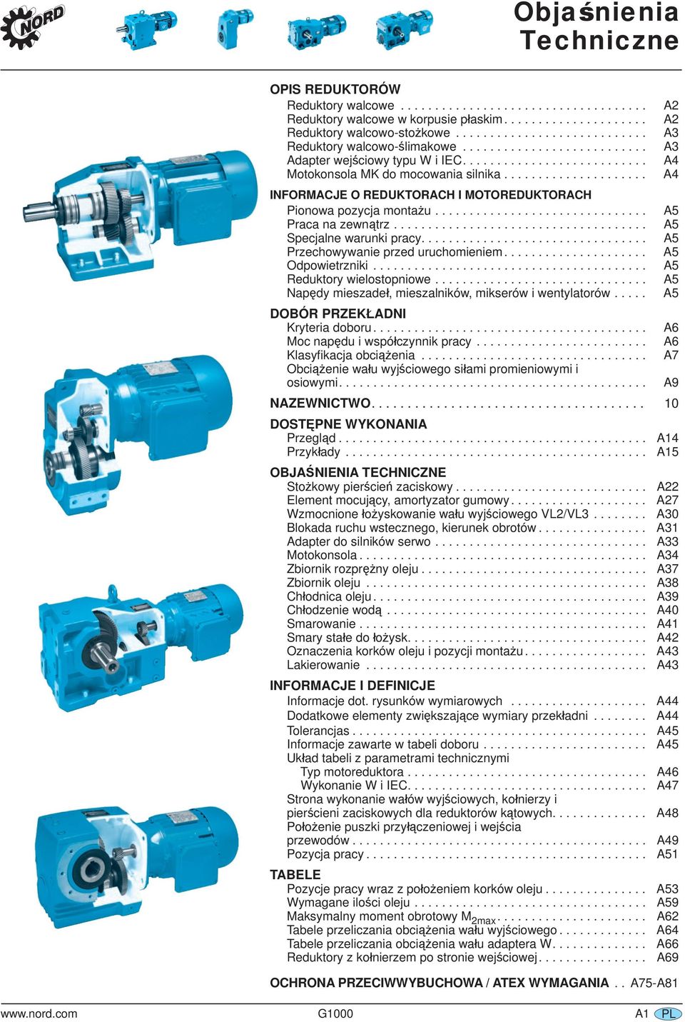 .................... INFORMACJE O REDUKTORACH I MOTOREDUKTORACH Pionowa pozycja montażu............................... A Praca na zewnątrz..................................... A Specjalne warunki pracy.