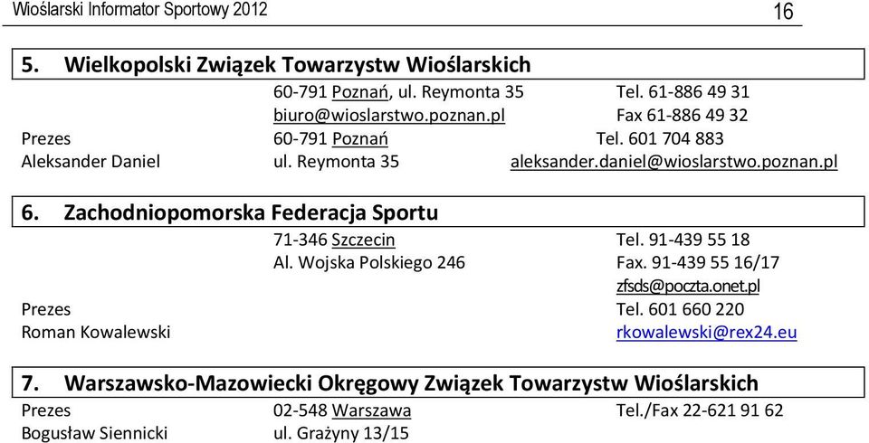 Zachodniopomorska Federacja Sportu 71-346 Szczecin Al. Wojska Polskiego 246 Roman Kowalewski Tel. 91-439 55 18 Fax. 91-439 55 16/17 zfsds@poczta.onet.