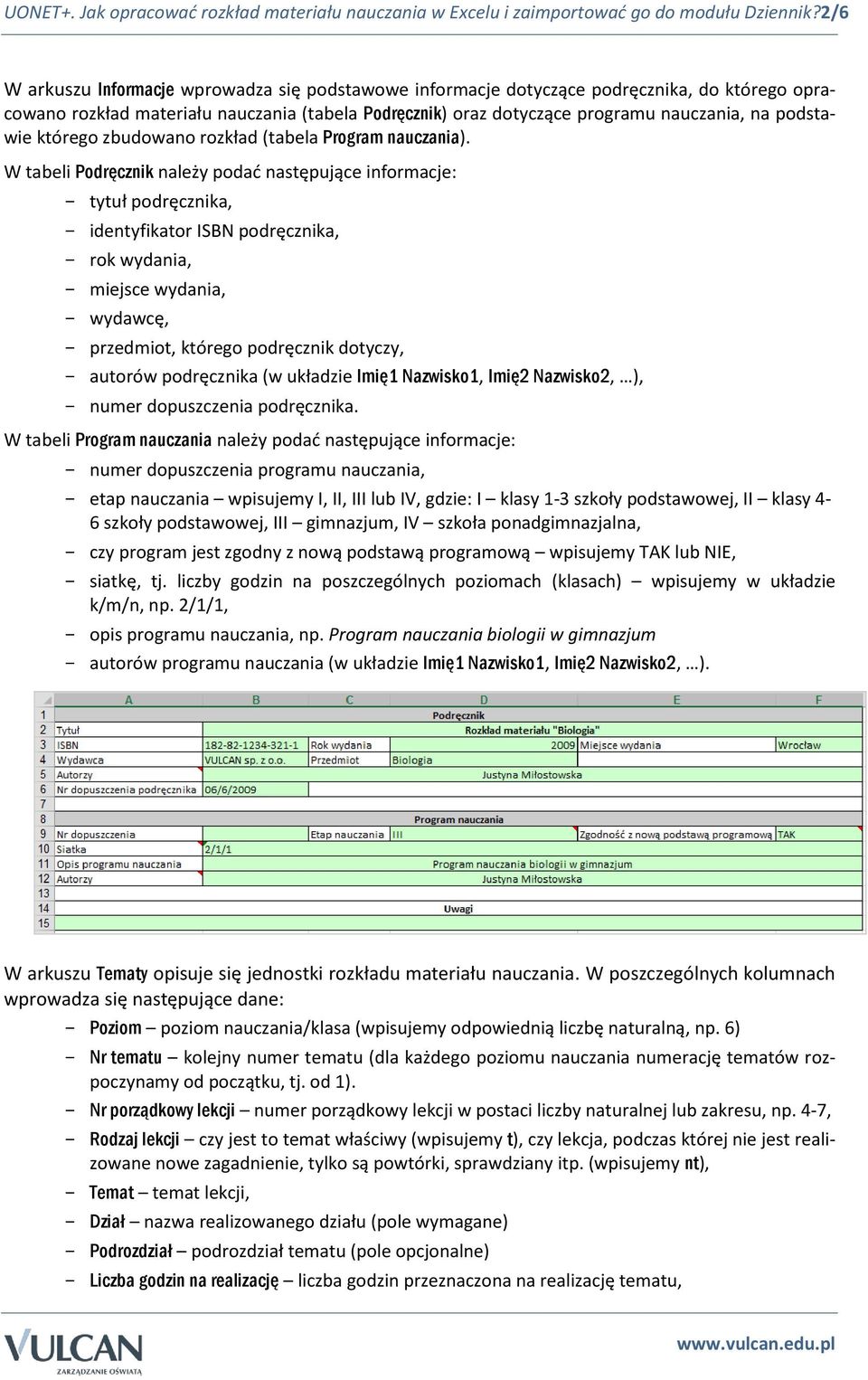 podstawie którego zbudowano rozkład (tabela Program nauczania).