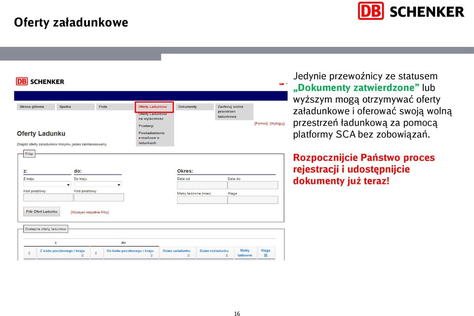 swoją wolną przestrzeń ładunkową za pomocą platformy SCA bez zobowiązań.