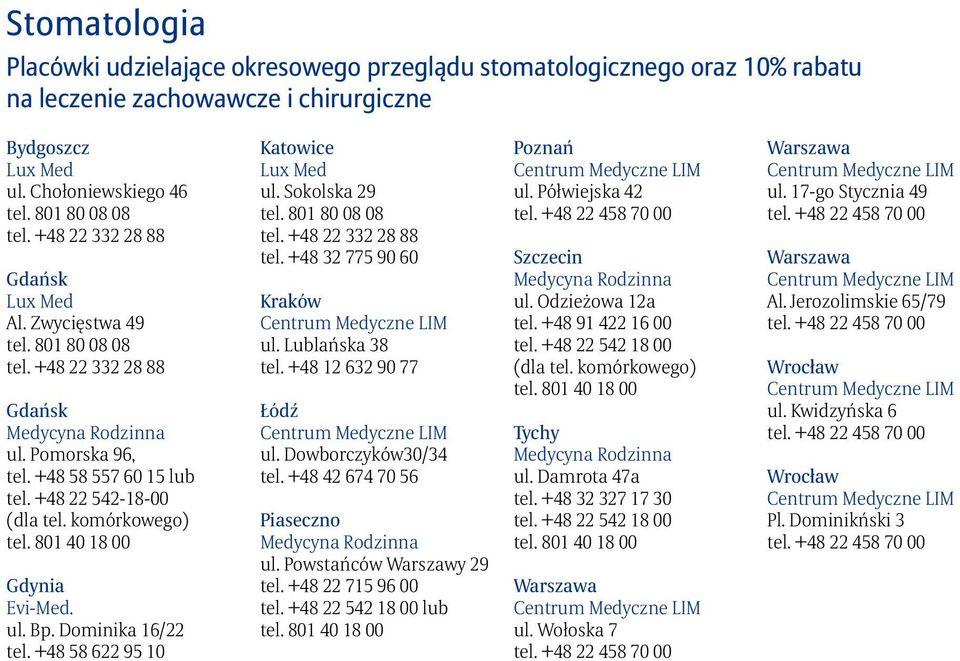 Lublańska 38 tel. +48 12 632 90 77 Łódź ul. Dowborczyków30/34 tel. +48 42 674 70 56 Piaseczno ul. Powstańców Warszawy 29 tel. +48 22 715 96 00 tel. +48 22 542 18 00 lub Poznań ul.