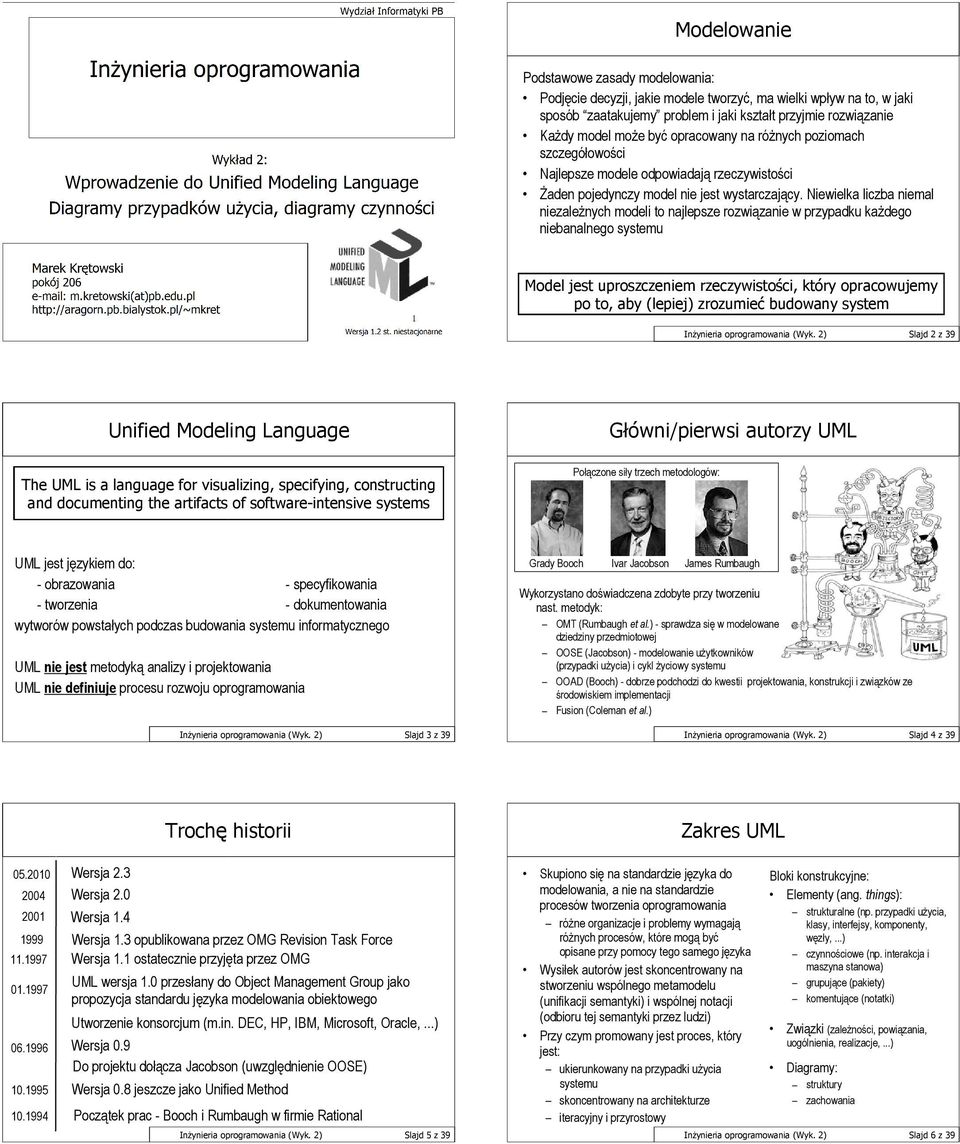 Niewielka liczba niemal niezależnych modeli to najlepsze rozwiązanie w przypadku każdego niebanalnego systemu Model jest uproszczeniem rzeczywistości, który opracowujemy po to, aby (lepiej) zrozumieć