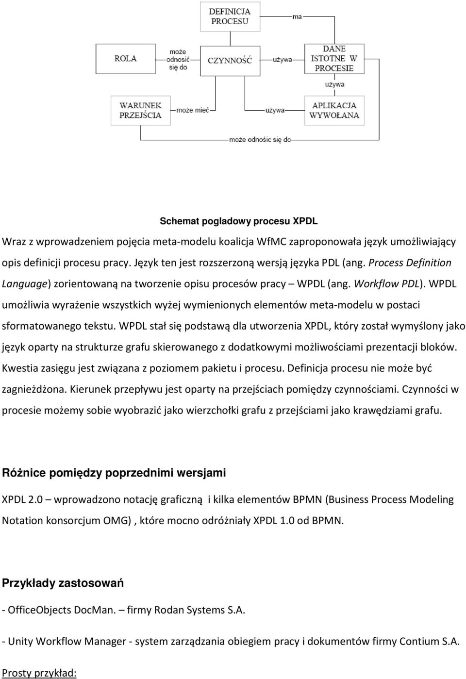 WPDL umożliwia wyrażenie wszystkich wyżej wymienionych elementów meta-modelu w postaci sformatowanego tekstu.