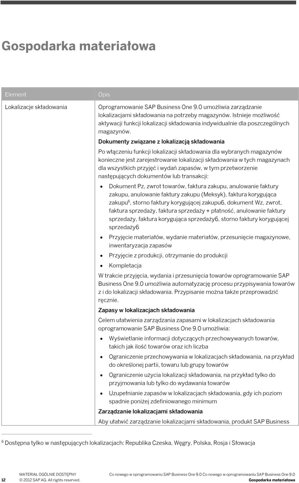 Dokumenty związane z lokalizacją składowania Po włączeniu funkcji lokalizacji składowania dla wybranych magazynów konieczne jest zarejestrowanie lokalizacji składowania w tych magazynach dla