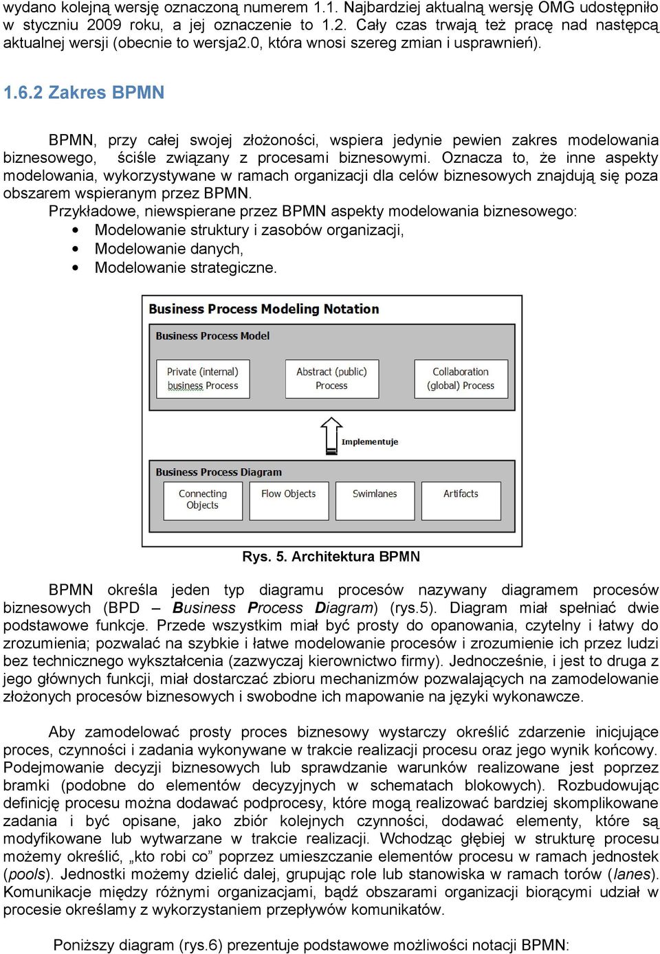 Oznacza to, że inne aspekty modelowania, wykorzystywane w ramach organizacji dla celów biznesowych znajdują się poza obszarem wspieranym przez BPMN.