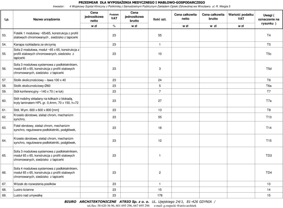 Sofa 3 modułowa systemowa z podłokietnikiem, moduł 65 x 65, konstrukcja z profili stalowych chromowanych, siedzisko z tapicerki 23 3 T5d 57. Stolik okolicznościowy ława 100 x 40 23 24 T6 58.