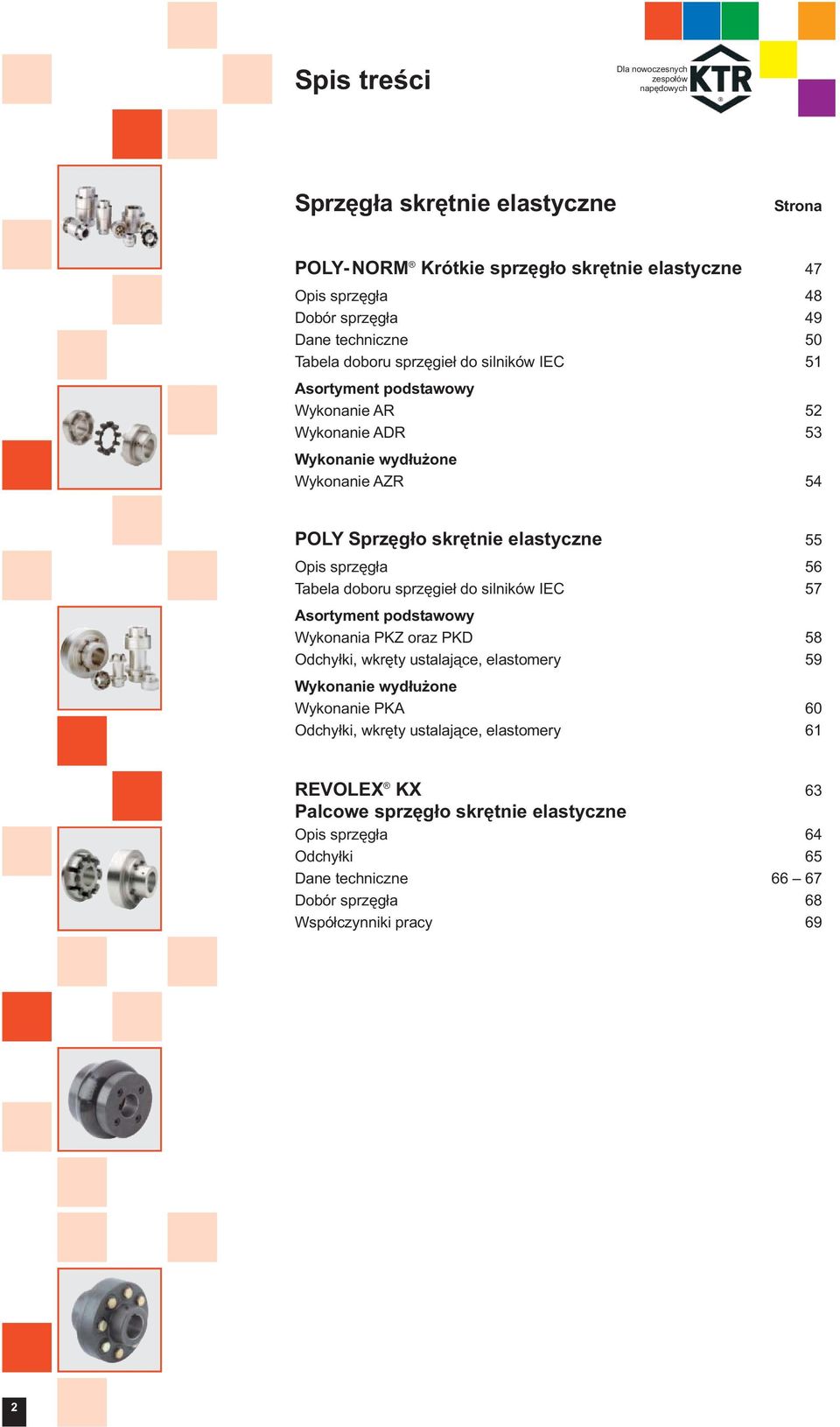 Tabela doboru sprzęgieł do silników IEC 57 Asortyment podstawowy Wykonania PKZ oraz PKD 58 Odchyłki, wkręty ustalające, elastomery 59 Wykonanie wydłużone Wykonanie PKA 60